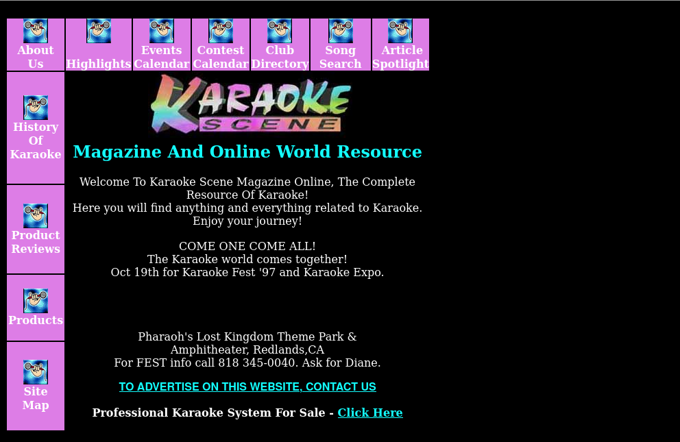 Karaoke Scene website from January 1998 in the Wayback Machine