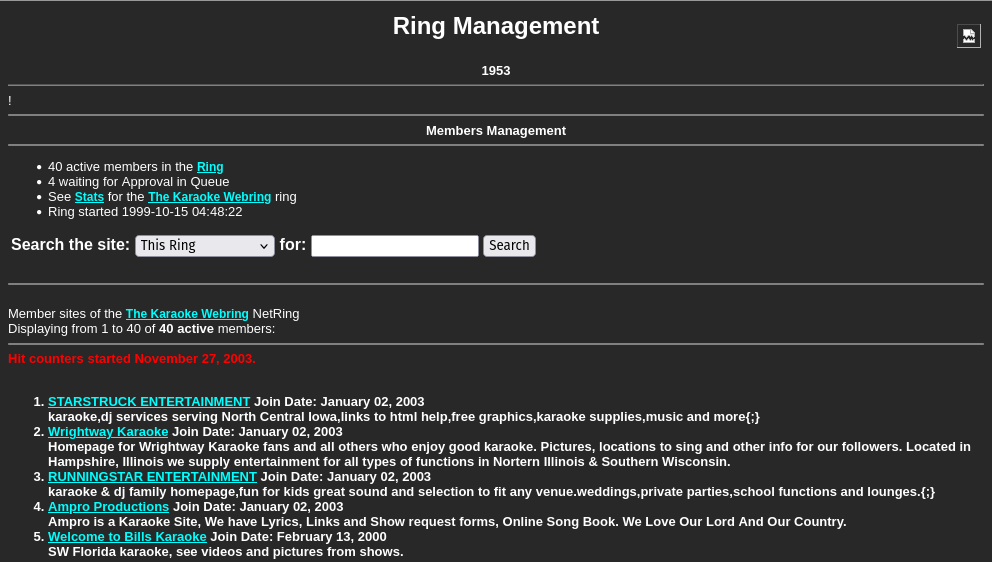 The Karaoke Webring on RingSurf in 2004